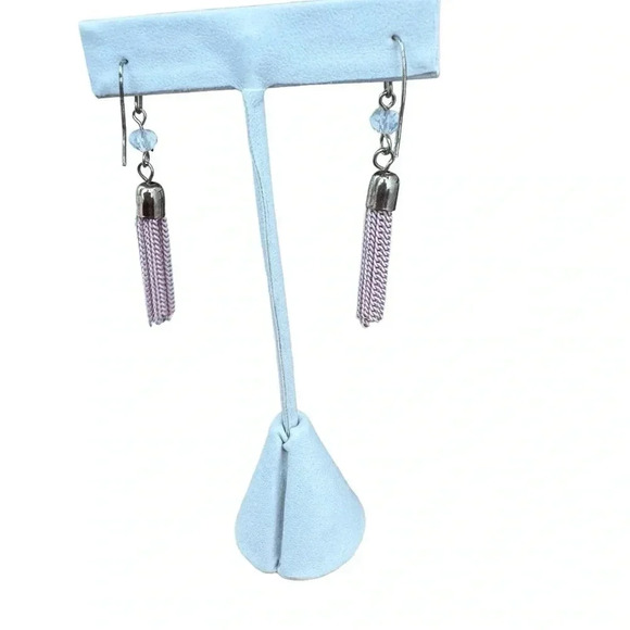 10.5” Pink Crystal Lucite Tassel Chandelier Runway Necklace And Earrings - Picture 10 of 12